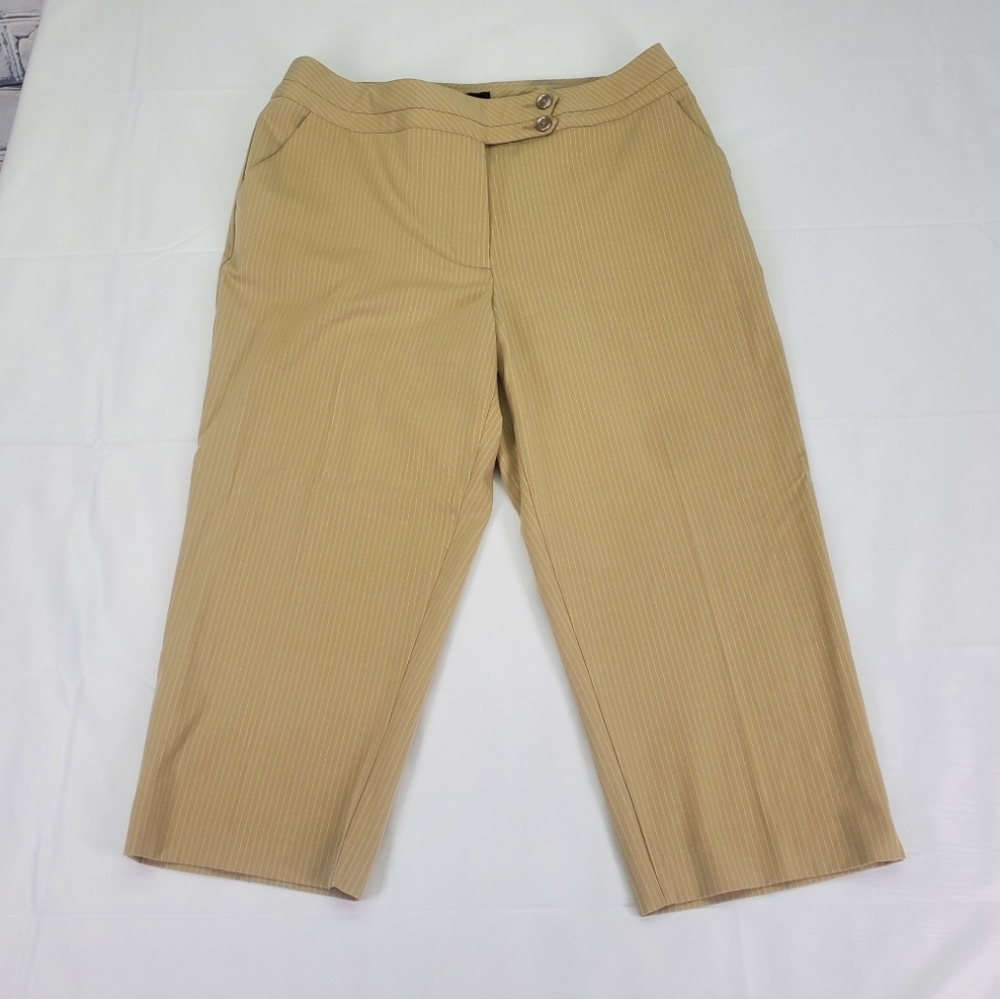 Investmen's Petite Women's Pants Striped Dress Pants Capris Gold Tan Size 8P